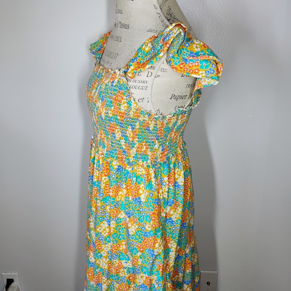 THML Garden Floral Smocked Midi Dress Women Large Tiered Ruffle Cottage Feminine - Picture 4 of 12